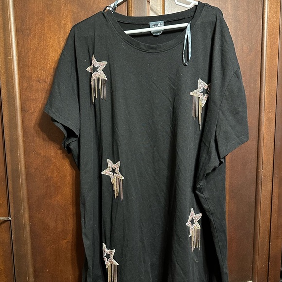 Arula Black Dress with Rhinestone Star Fringe - Picture 4 of 4